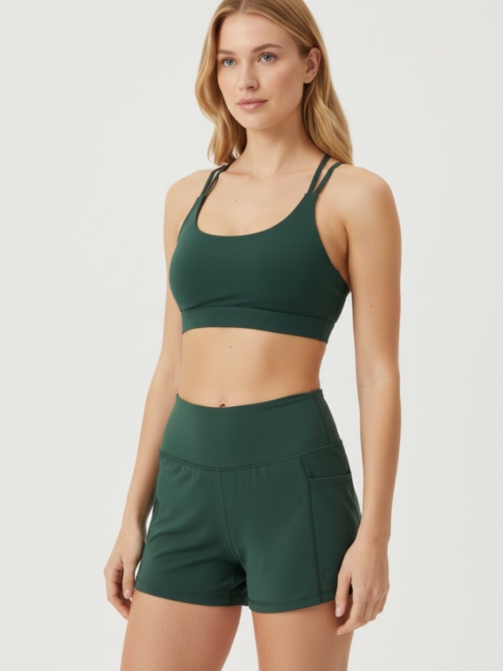 Yitty UltraLuxe Strappy Medium Impact Sports Bra in Everpine Green Size Medium